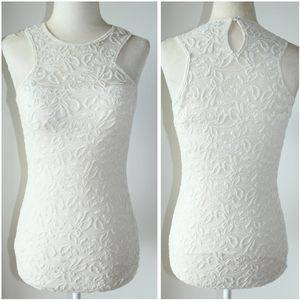 bebe High Collar Floral Lace Sleeveless Blouse Top